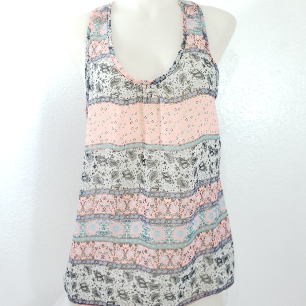 T Back Mosaic Semi Sheer Top S